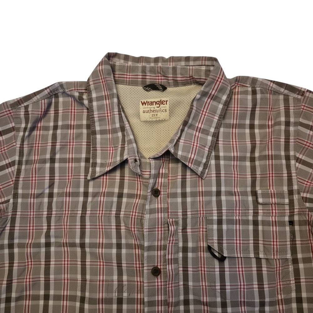 Wrangler Authentics Mens 2XT Plaid Gorpcore Fishing Cotton Blend Utility Tan Red